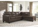 3 Seater Pull Out Queen Size Faux Leather L-Shaped Sofa Bed with Chaise in Chestnut - Nankin